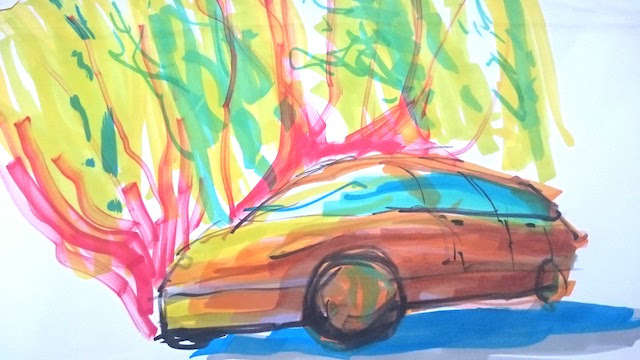 marker drawing of car